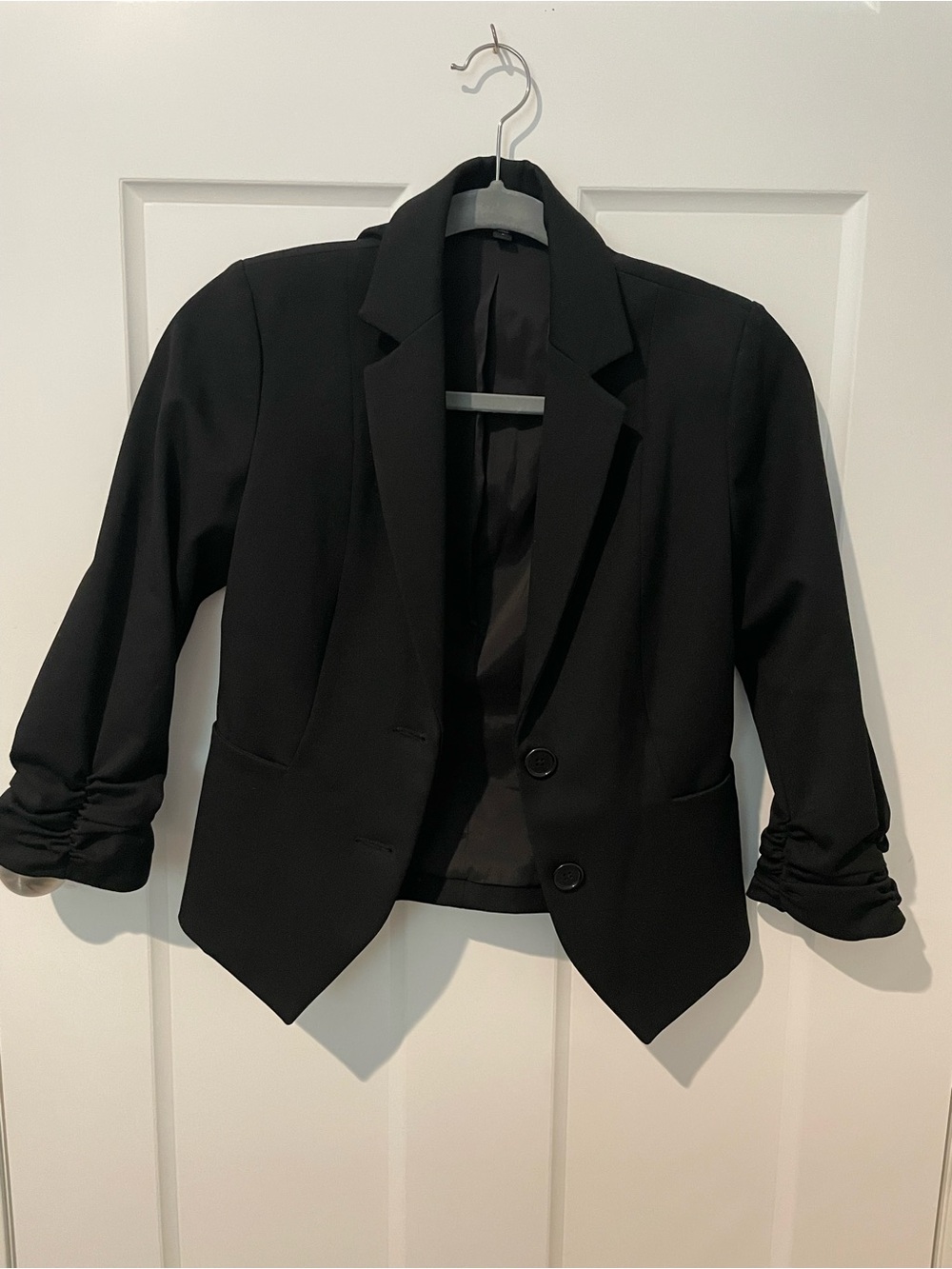 Express Black Ruched-Sleeve Women's Blazer